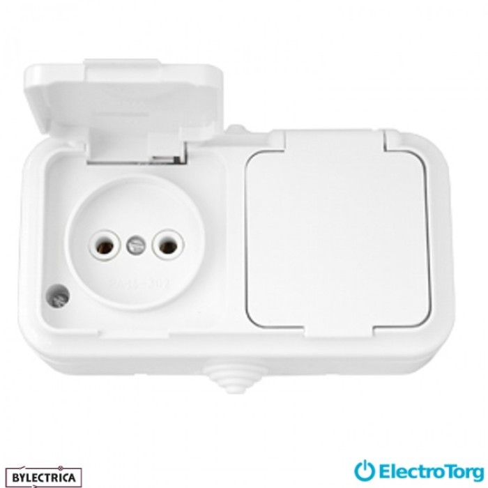 купить купить Розетка 2-я IP-44 Пралеска белая  РА 16-302  BYLECTRICA  
