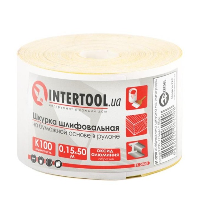 купить купить Шлифовальная шкурка на бумажной основе К100, 115мм*50м. INTERTOOL BT-0820  