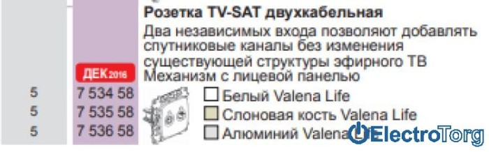 купить купить Механизм розетки телевизионной TV-SAT 2-х кабельный с топологией звезда слоновая кость Valena LIFE Legrand  