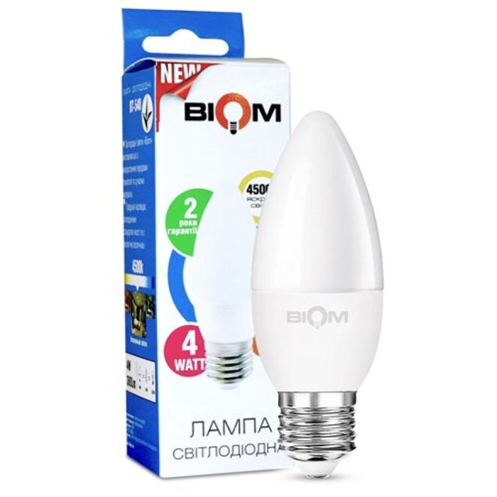 купить купить Светодиодная лампа Biom BT-548 C37 4W E27 4500К матовая  