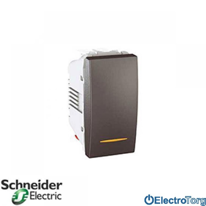 Переключатель (проходной выключатель) 1-клавишный с индикатором 10AX графитовый Unica Schneider