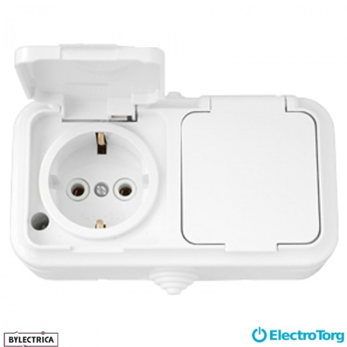 купить купить Розетка 2-я с з/к IP-44 Пралеска белая РА 16-303  BYLECTRICA  