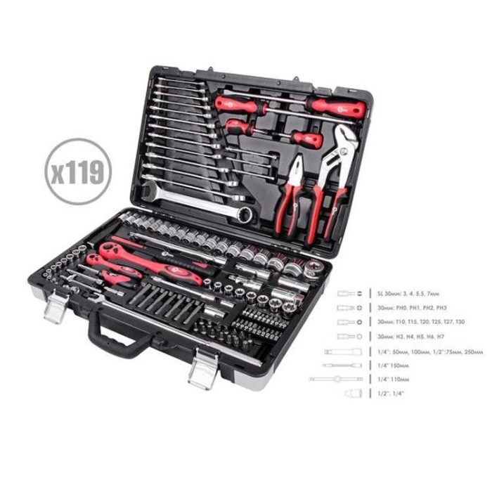 купить купить Профессиональный набор инструментов 1/4&quot;&amp;1/2&quot;; 119 ед INTERTOOL ET-7119  