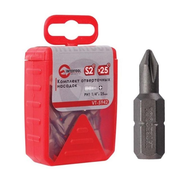 купить купить  Комплект отверточных насадок PH1 1/4&quot;x 25 мм - 25 шт. INTERTOOL VT-5942  