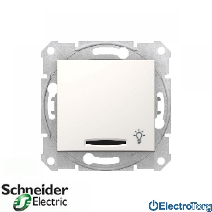 Кнопочный выключатель с символом лампы с подсветкой модуль слоновая кость Sedna Schneider Electric (Шнайдер Электрик)