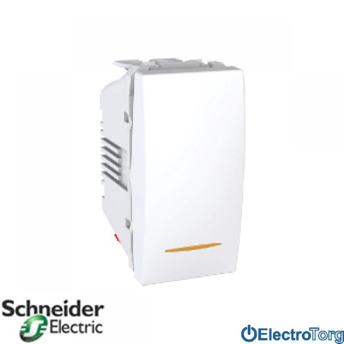 Переключатель (проходной выключатель) 1-клавишный с индикатором мод. 10AX белый Unica Schneider