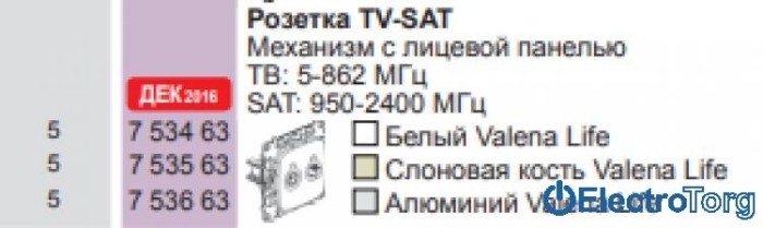 купить купить Механизм розетки телевизионной TV-SAT с топологией шлейф проходной белый Valena LIFE Legrand  