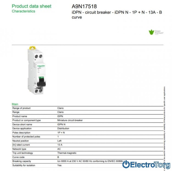 купить купить автоматический выключатель iDPN N 6кА 13A B Schneider Electric  
