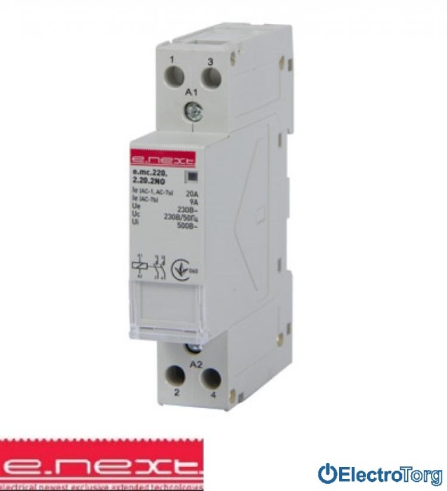купить купить Модульный контактор e.mc.220.2.20.2NO, 2р, 20А, 2NO, 220 В E.NEXT(Енекст)  