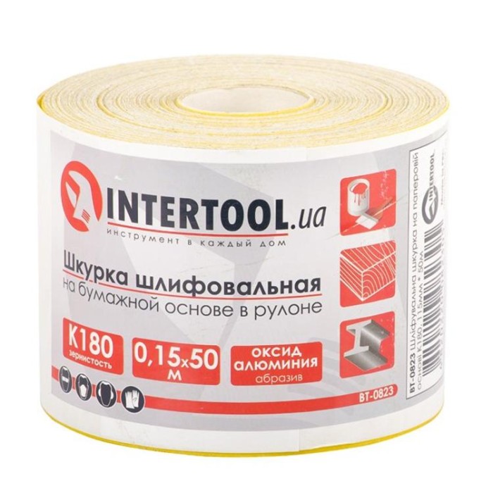 купить купить Шлифовальная шкурка на бумажной основе К180, 115мм*50м. INTERTOOL BT-0823  