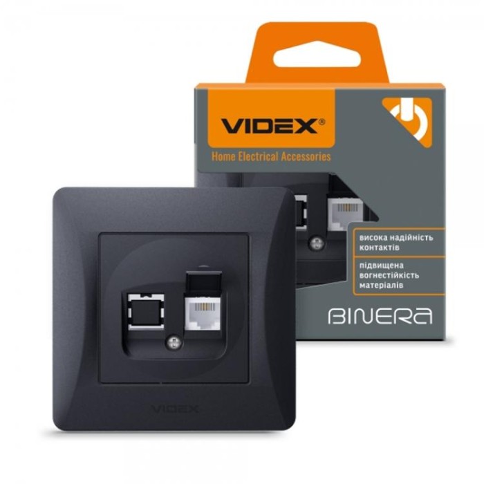 купить купить Розетка CAT3 одинарная телефонная черный графит VIDEX BINERA  
