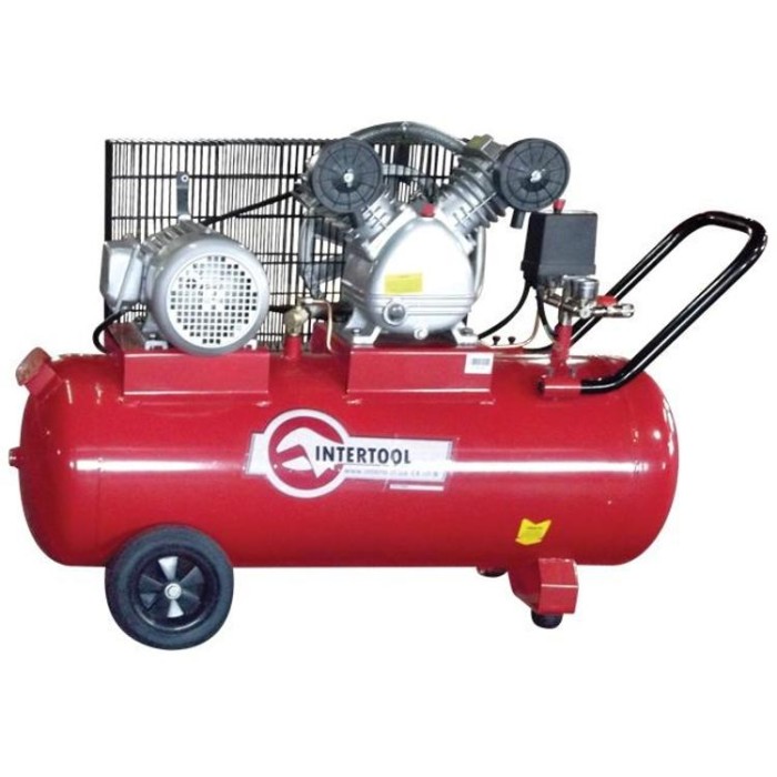 купить купить Компрессор 100 л, 3 кВт, 380 В, 8 атм, 500 л/мин, 2 цилиндра INTERTOOL PT-0013  