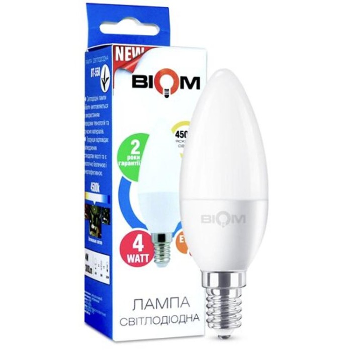 купить купить Светодиодная лампа Biom BT-550 C37 4W E14 4500К матовая  