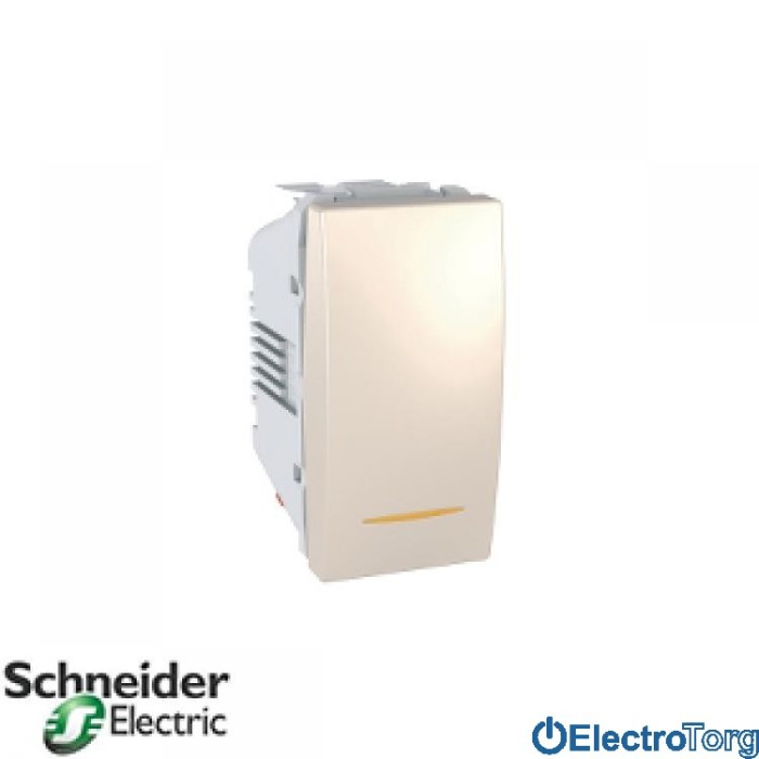 Переключатель (проходной выключатель) 1-клавишный с индикатором 1 мод. 10AX слоновая кость Unica Schneider