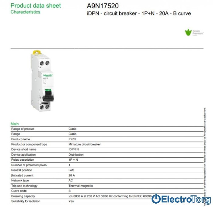 купить купить автоматический выключатель iDPN N 6кА 20A B Schneider Electric  