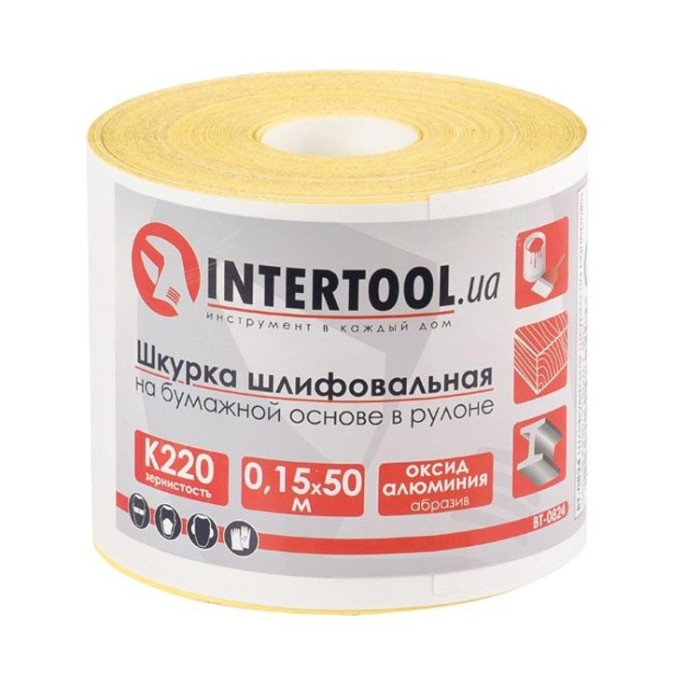 купить купить Шлифовальная шкурка на бумажной основе К220, 115мм*50м. INTERTOOL BT-0824  