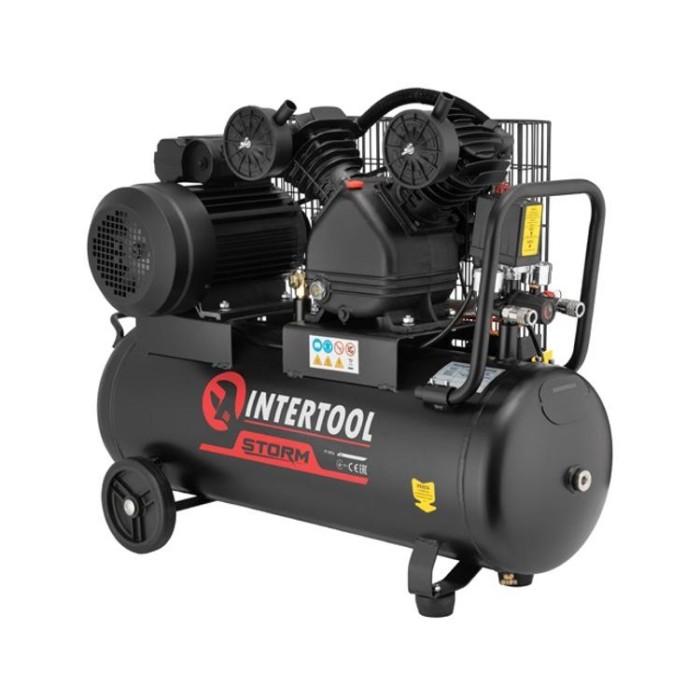 купить купить Компрессор 50 л, 3 кВт, 220 В, 10 атм, 500 л/мин, 2 цилиндра INTERTOOL PT-0016  