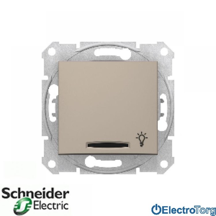 Кнопочный выключатель с символом лампы с подсветкой титановый Sedna Schneider Electric (Шнайдер Электрик)