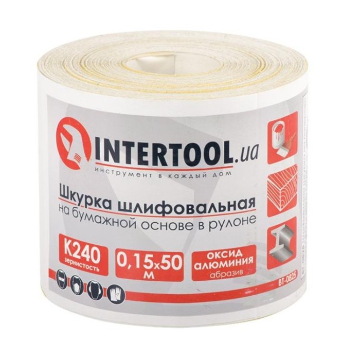 купить купить Шлифовальная шкурка на бумажной основе К240, 115мм*50м. INTERTOOL BT-0825  
