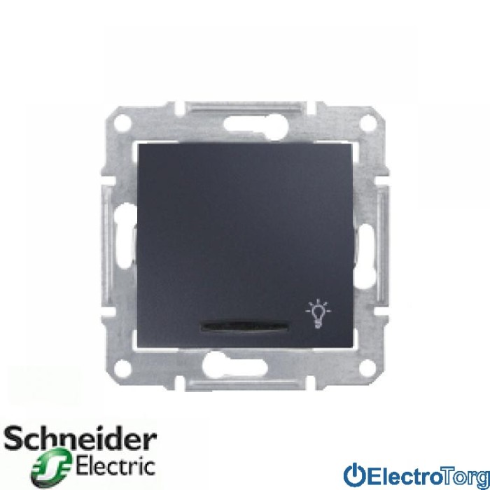 Кнопочный выключатель с символом лампы с подсветкой графитовый Sedna Schneider Electric (Шнайдер Электрик)