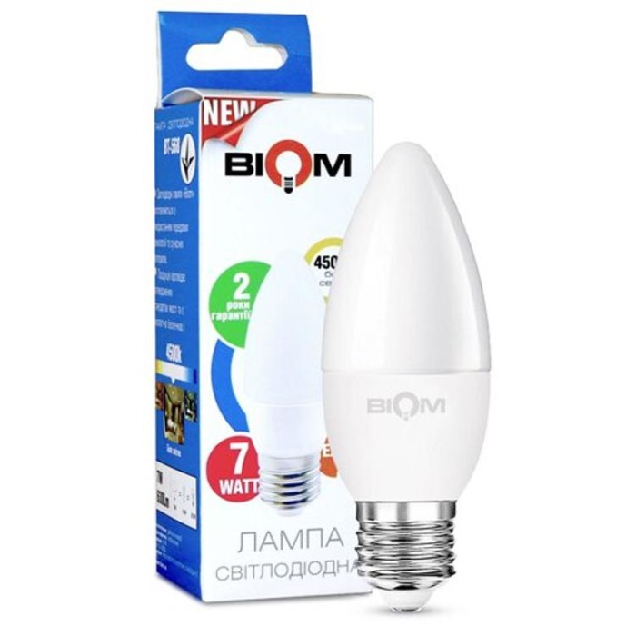 купить купить Светодиодная лампа Biom BT-568 C37 7W E27 4500К матовая  
