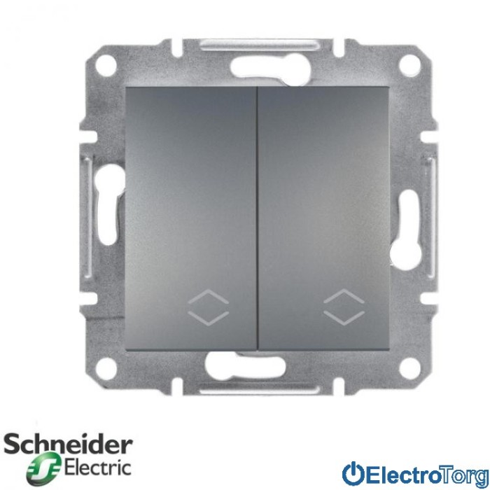 Переключатель двухклавишный сталь Asfora Schneider Electric (Шнайдер Электрик)