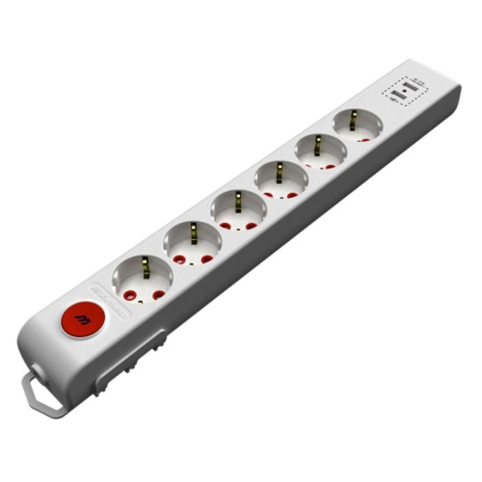 купить купить Колодка с/з, 6 гнезд, 2 гн. USB, со штор., с выключателем, 16А, Ri-tech  