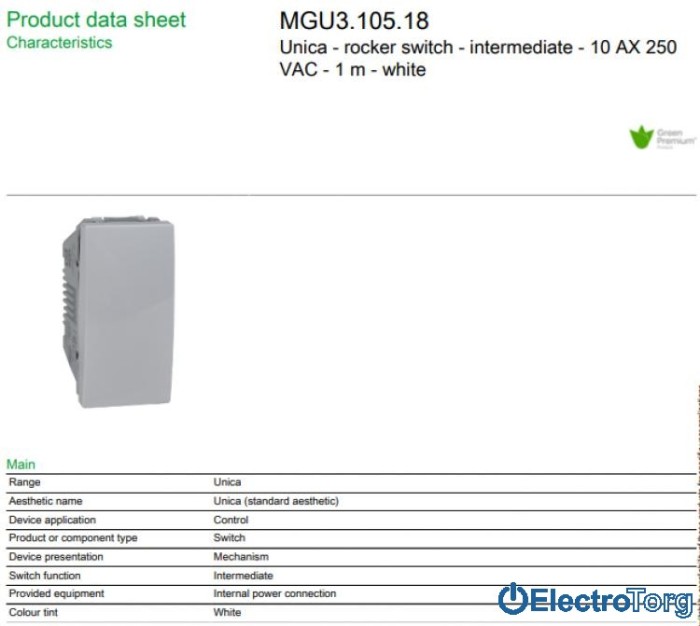 Переключатель перекрёстный 1-клавишный 10AX белый Unica Schneider