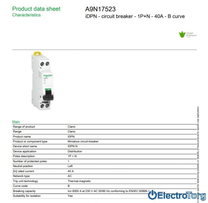 купить купить автоматический выключатель iDPN N 6кА 40A B Schneider Electric  