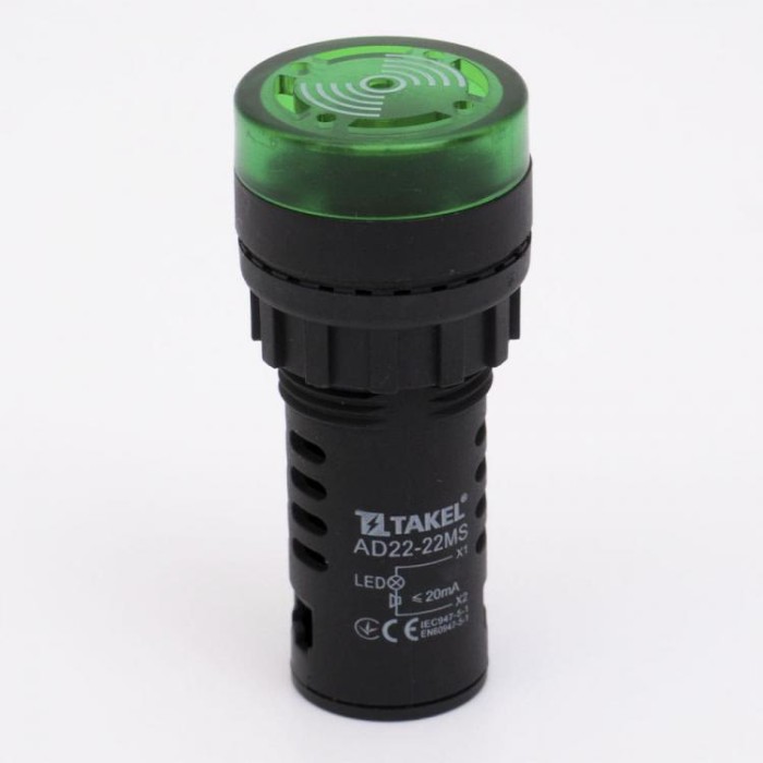 Зумер світлосигнальний AD22-22MS АC/DC 220В, зелений TAKEL