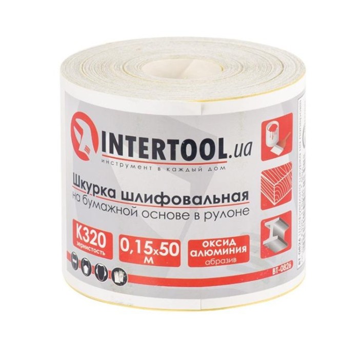 купить купить Шлифовальная шкурка на бумажной основе К320, 115мм*50м. INTERTOOL BT-0826  