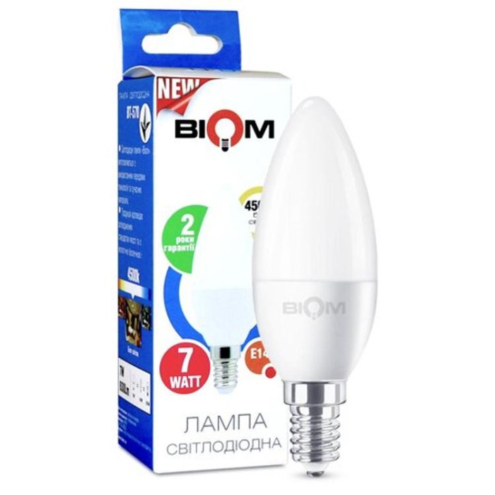 купить купить Светодиодная лампа Biom BT-570 C37 7W E14 4500К матовая  