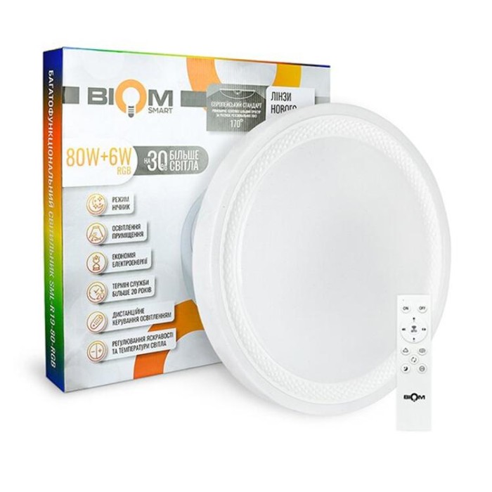 купить купить Светильник светодиодный Biom SMART SML-R19-80-RGB 3000-6000K 80Вт+16Вт RGB с д/у +APP  