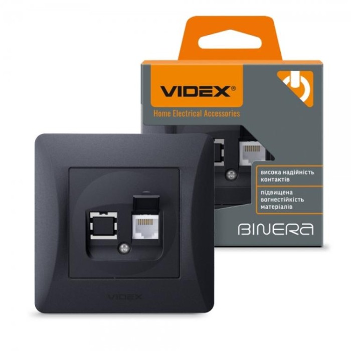 купить купить Розетка CAT6 одинарная компьютерная черный графит VIDEX BINERA  