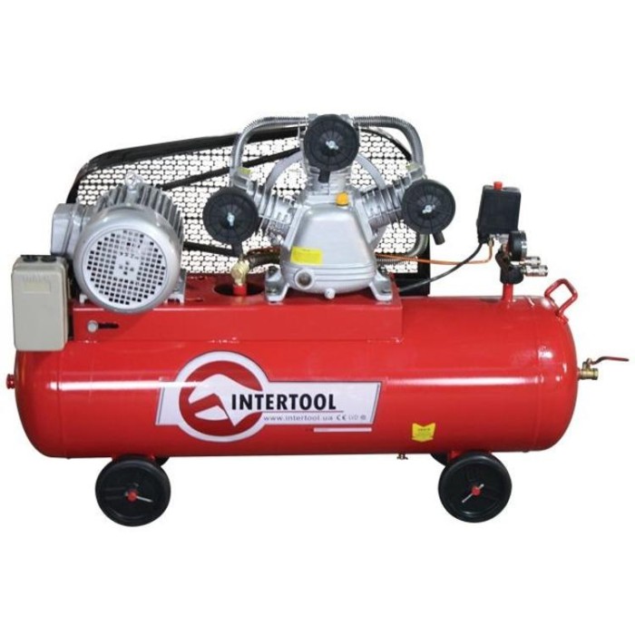 купить купить Компрессор 100 л, 4 кВт, 380 В, 8 атм, 600 л/мин. 3 цилиндра INTERTOOL PT-0036  