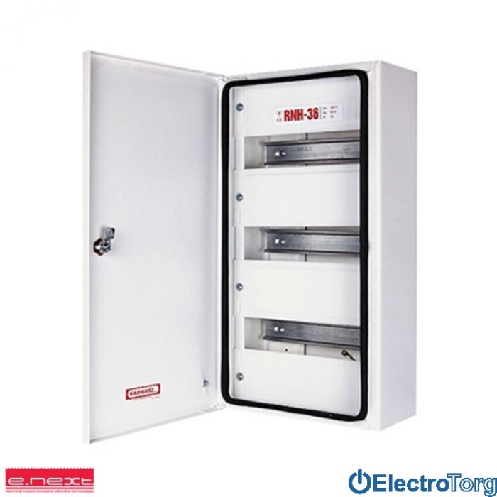 купить купить Щит / Шкаф распределительный e.mbox.RNH-36 мет., герметичн. IP 54, навесной, 36 мод., 480х255х115 мм e-next  