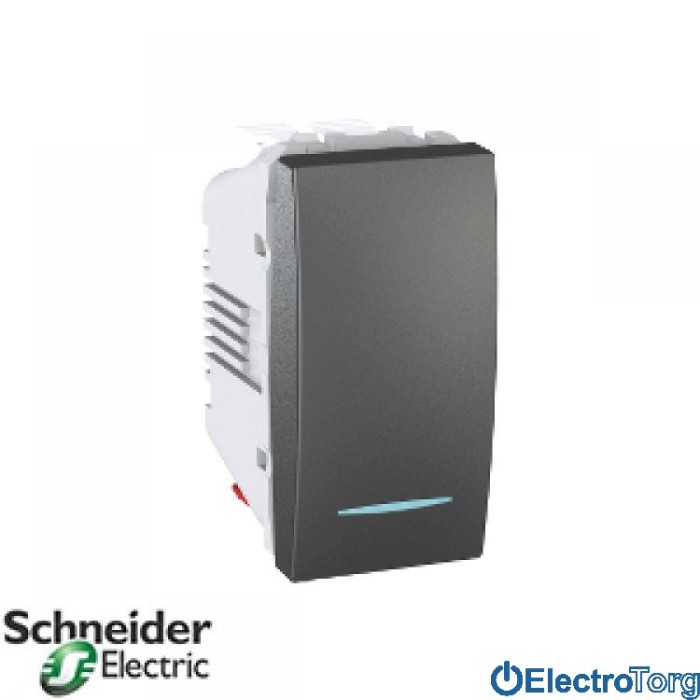 Переключатель перекрёстный 1-клавишный с подсветкой 10AX графитовый Unica Schneider