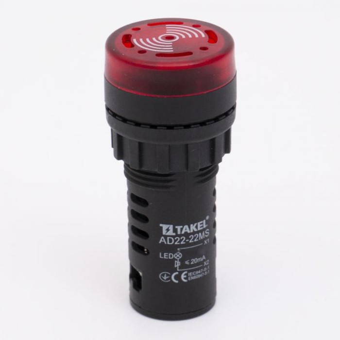 Зумер світлосигнальний AD22-22MS АC/DC 24В, червоний TAKEL