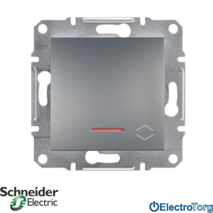 Переключатель одноклавишный с подсветкой  сталь Asfora Schneider Electric (Шнайдер Электрик)