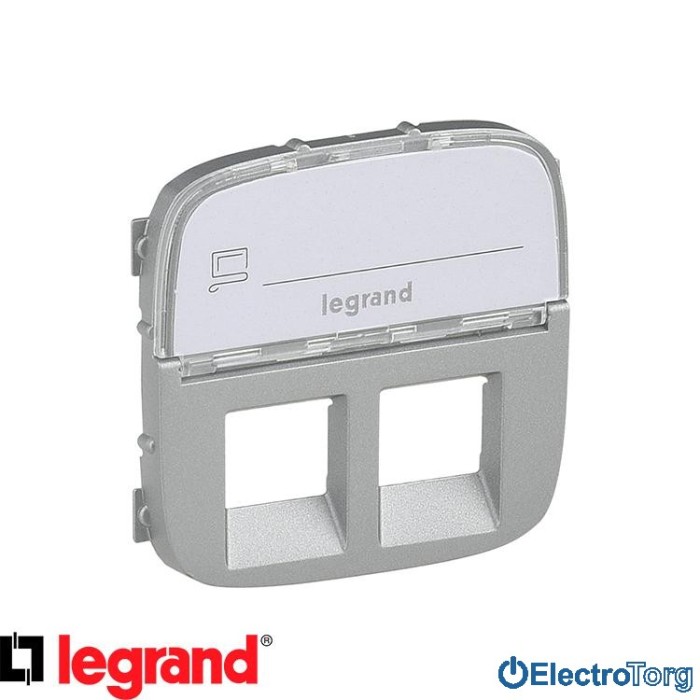 купить купить Лицевая панель телефонной+компьютерной RJ11+RJ45 розетки с полем для текста алюминиевая Valena ALLURE Legrand  