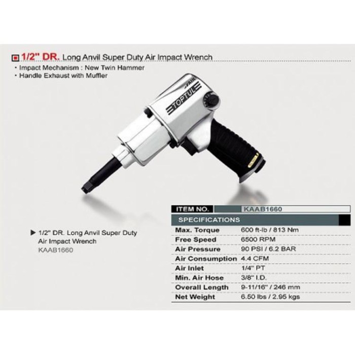 купить купить Гайковерт пневматический для СТО TOPTUL 1/2&quot; 813N/m 6500 об/мин KAAB1660  