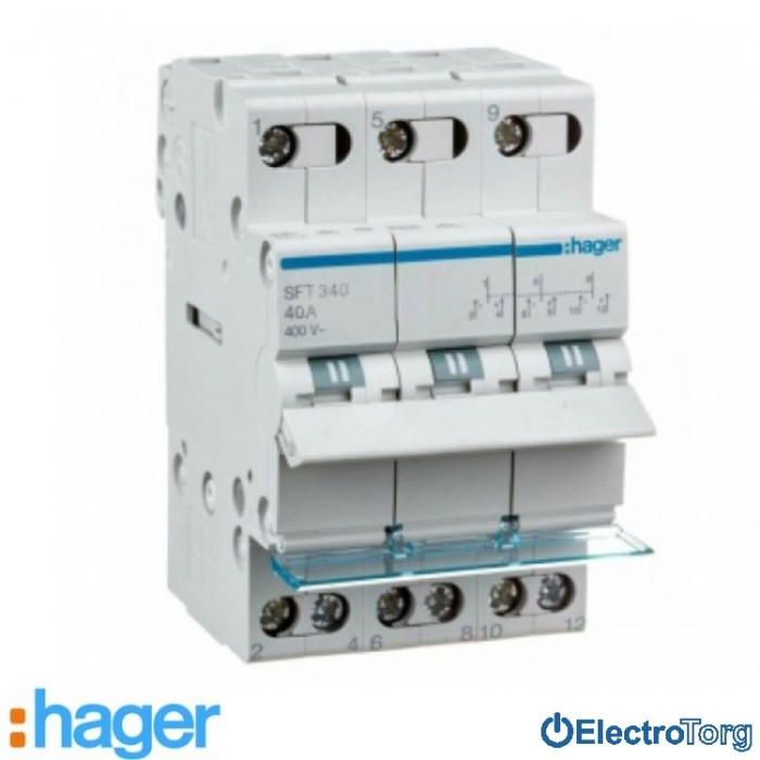 купить купить Переключатель I-0-II с общим выводом сверху 3 полюса 40А 400W SFT340 Hager  