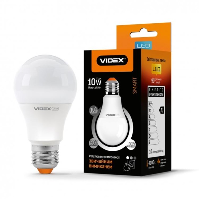 купить купить LED лампа с регулировкой яркости A60eD3 10W E27 4100K VIDEX  