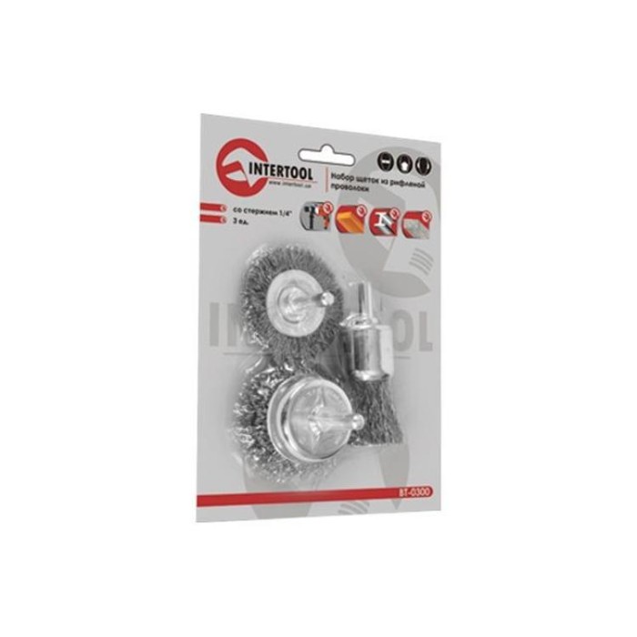 купить купить Набор щеток проволочных для дрели 3ед., 1/4&quot;INTERTOOL BT-0300  
