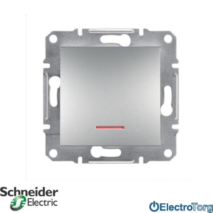 Выключатель кнопочный с подсветкой алюминий Asfora Schneider Electric (Шнайдер Электрик)