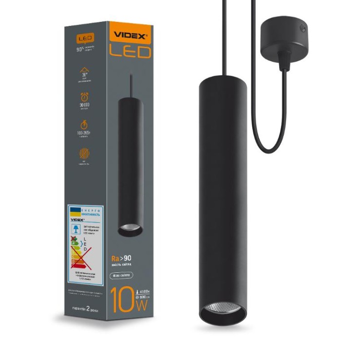 купить купить LED світильник підвісний накладний VIDEX 10W 4100K чорний  