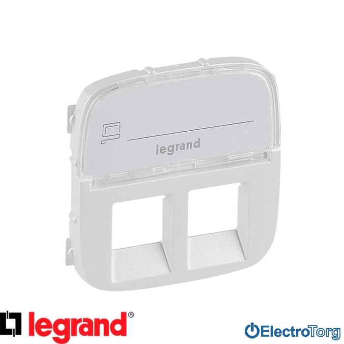 купить купить Лицевая панель телефонной+компьютерной RJ11+RJ45 розетки с полем для текста жемчужная Valena ALLURE Legrand  