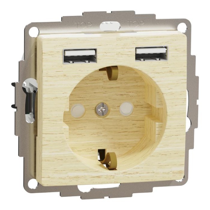 Розетка з заземленням + 2 х USB типу А, Береза Sedna Elements Schneider Electric