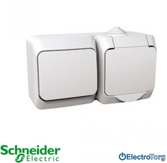 купить купить Блок выключатель+розетка (2К+З) 16А IP44 белый Cedar Plus Schneider Electric (Шнайдер Электрик)  