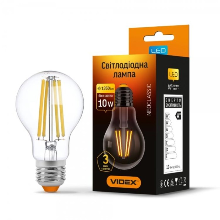 купить купить LED лампа Filament A60F 10W E27 4100K VIDEX  
